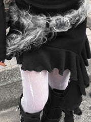 BXOXO - summer inspo Gray Faux Fur Spliced Leather Chic Design Belts Women All-Match Y2k Exquisite Vintage Waist Accessories