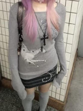 BXOXO Y2k Graphic T-Shirts Women Harajuku Kawaii Japanese 2000s Tops Flare Sleeve Gray Tees Aesthetics Cutecore Anime T-Shirts