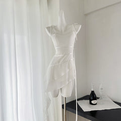 BXOXO - summer inspo French Temperament Slim Fit Irregular Dress Women Summer Fashion Backless Ruffled Suspender Dresses Elegant Party
