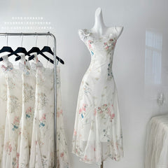 BXOXO - summer inspo Women Floral Dresses Summer Temperament Casual Chic Design French Style Sleeveless Dress Vintage Seaside Holiday