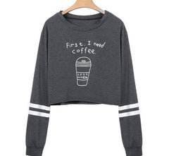 BXOXO Sweatshirt New Style Coffee Cup Letter Print round Neck Long Sleeve Sweater