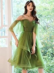 BXOXO Green Sweetheart Neck Green Tulle Prom Dress, Puffy Green Homecoming Dress