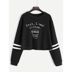BXOXO Sweatshirt New Style Coffee Cup Letter Print round Neck Long Sleeve Sweater