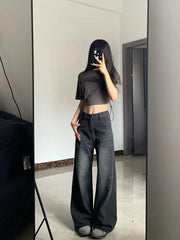 BXOXO Vintage Black Jeans Women High Waist Grunge Y2k 90s Streetwear Baggy Casual Korean Fashion Straight Washed Denim Trouser