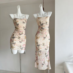 BXOXO - summer inspo 2025 Summer Sexy Dress Women Sleeveless Floral Print Backless Slim Suspender Dress Fashion Streetwear Elegant Party Long Dresses