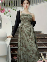 BXOXO Long Sleeve Chic Floral Print Cami Dress Set with Open Front Crop Cardigan & Square Neck Sleeveless A-line Drawstring Ruched Outfits for Women