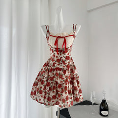 BXOXO - summer inspo Elegant Flower Print Suspender Dress Women Fashion Off Shoulder Backless Temperament Dresses Chic Party Club Vestidos