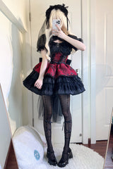 BXOXO - Black/Red Ancient Dream of the Dark Night Print Ruffle Gothic Lolita Jsk Dress