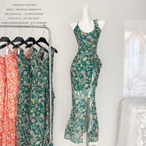 BXOXO - summer inspo Holiday Style Floral Print Suspender Dress Women Fashion Slim Maxi Dresses 2025 Summer Chic Female Beach Party Club Robe