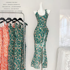 BXOXO - summer inspo Holiday Style Floral Print Suspender Dress Women Fashion Slim Maxi Dresses 2025 Summer Chic Female Beach Party Club Robe