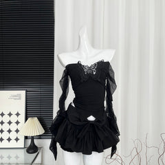 BXOXO - summer inspo Women's Sexy chic butterfly design Fashion Shirt Fall Black Off-the-shoulder Lace Party Blouse Chic Y2K Elegant Short Blous