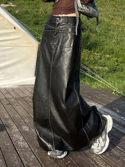 Vintage Leather Multi Pocket Maxi Skirt