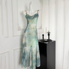 BXOXO - summer inspo Fashion Suspender Dress Women Summer New Beach Resort Beach Style Fishtail Long Skirt Sleeveless Temperament Slim Fit Dress