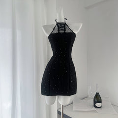 BXOXO - summer inspo Women Summer Sexy Backless Halter Dress Off Shoulder Slim Fit Sexy Bodycon Mini Dress Elegant Club Party Dress