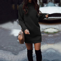 women’s fall fashion 2024 5 Colors Autumn and Winter Fashion round Neck Long Sleeve Fleece-lined Thickened Female Dress
