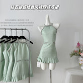 BXOXO - summer inspo Elegant French Small Fragrant Halter Dress Summer Patchwork Bow Sleeveless Slim Dress Girl Sweet Fashion A-Line Mini Dress