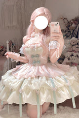BXOXO - Pink/Green Love God's Promise Sleeveless Multi-layer Ruffle Sweet Elegant Princess Lolita Dress