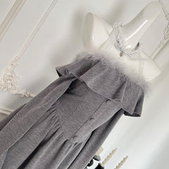 BXOXO - summer inspo Elegant Long Sleeve Dress Solid Color Off-shoulder Slimming Short Skirt Women Fashion Design Wrinkled A-line Dress Autumn New