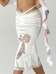 Lace Trim Splice Slim Midi Skirt