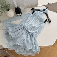BXOXO - summer inspo Summer Ruffled Halter Dress Women Causal Sleeveless Off Shoulder Dresses Sexy BacklessMini Dress Chic Fashion Elegant