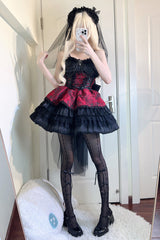 BXOXO - Black/Red Ancient Dream of the Dark Night Print Ruffle Gothic Lolita Jsk Dress