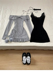 BXOXO Dresses Y2k Harajuku Women Clothes Vintage Long sleeves Slim Punk Sexy Bow Mini Dress Femme Korea Slim Gothic Aesthetic Dresses