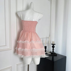 BXOXO - summer inspo Summer New Sweet Princess Style Suspender Dress Women Lace Ballet Short Dress Fashion High Waist Puffy Party Dresses