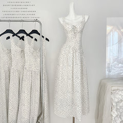 BXOXO - summer inspo French Polka Dot Suspender Dress Summer New Women Sweet Sleeveless Dress Beach Style Holiday Long Skirt