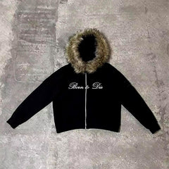 Bxoxo High street fashion autumn and winter zipper cardigan jacket sweatshirt punk hip-hop gothic rock Harajuku Y2K hooded sweatshirt