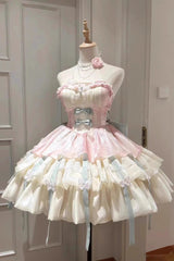 BXOXO - Pink/Green Love God's Promise Sleeveless Multi-layer Ruffle Sweet Elegant Princess Lolita Dress