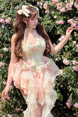 BXOXO - Multi-Color Peach Snow Mountain Romantic Girl V Neck Sleeveless Sweet Lolita Dress