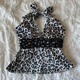 BXOXO Y2k Tops Camis Women Clothing Leopard Punk Sexy Sling Lace Aesthetic Crop Top Baby Tee Slim Gothic Backless Femme Grunge T shirt