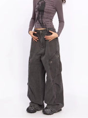 BXOXO Vintage Women's Cargo Jeans Y2k Oversized Baggy Denim Trousers Harajuku Japanese 2000s Style Jean Street Aesthetic Pants