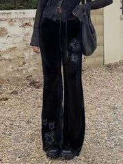 BXOXO - Star Rhinestone Low-Rise Tie Flared Pants