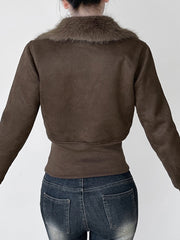 BXOXO - summer inspo Fashion Warm Chamois Women’s Jackets Long Sleeve Plus Velvet Faux Collar Zipper American Retro Thicked Coat