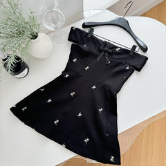 BXOXO - summer inspo Summer Floral Bow Off Shoulder Dress For Women Slash Neck Sexy Temperament Dress Fashion Party A-line Dress