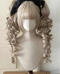 BXOXO Synthetic Princess Cut Double ponytail Lolita Wig with Bangs Girl Ombre Blonde brown White gray Cosplay Halloween Harajuku wig