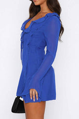 BXOXO - Ruffled Long Sleeved Lace Up Mini Dress