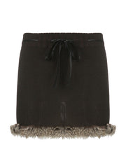 Faux Fur Trim Knitted Mini Skirt