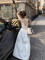 A-line V Neck White Dress HOT1167