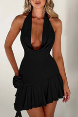 BXOXO - Cowl Neck Floral Ribbon Ruffle Dress