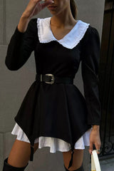 BXOXO - Doll Collar Ruched Fake Two-Pieces Dress