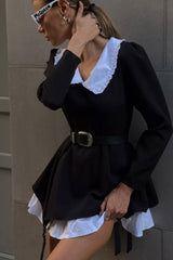 BXOXO - Doll Collar Ruched Fake Two-Pieces Dress