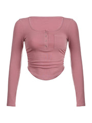 Asymmetric Buttoned Long Sleeve Crop Top