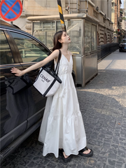 A-line V Neck White Dress HOT1167