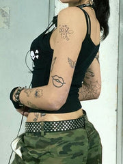 Skull Print Cropped Black Cami Top