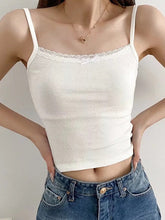 Lace Trim Solid Color Crop Cami Top