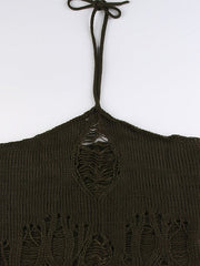 Distressed Green Halter Crop Cami Top