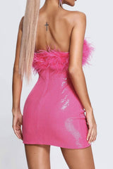 BXOXO - Fuzzy Strapless Sequins Pack Hip Dress