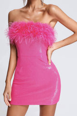 BXOXO - Fuzzy Strapless Sequins Pack Hip Dress